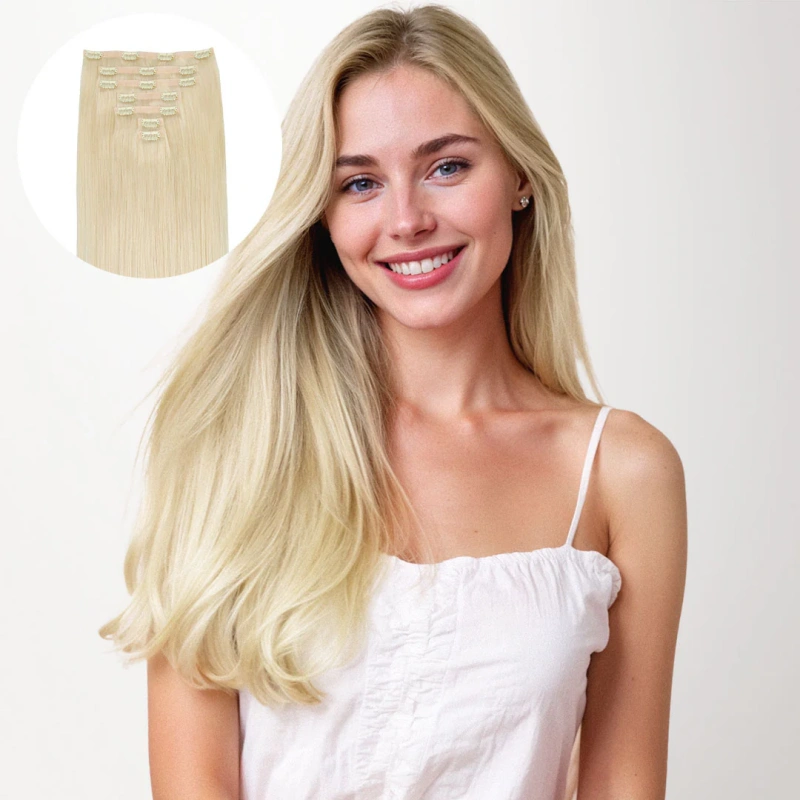 18 ultra seamless clip in hair extensions blonde frost remy