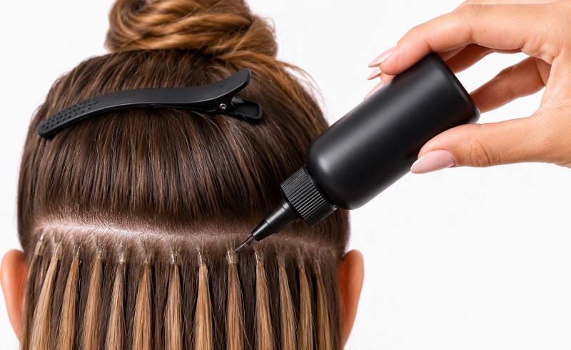 apply the compatible bond remover to remove fusion hair extensions