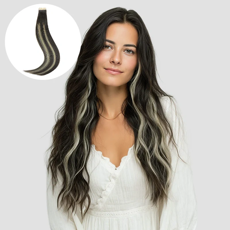 black and blonde tape in hair extensions