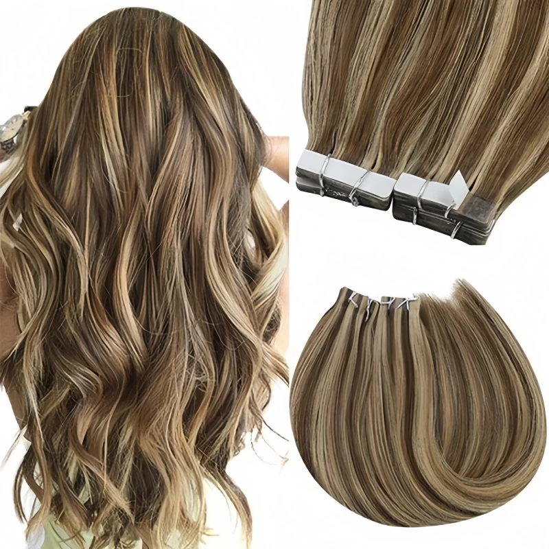 brown and blonde tape in hair extensions