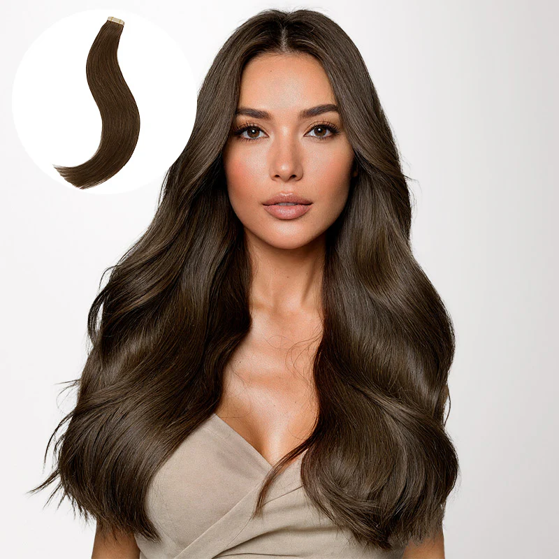 chocolate brown tape in hair extensions