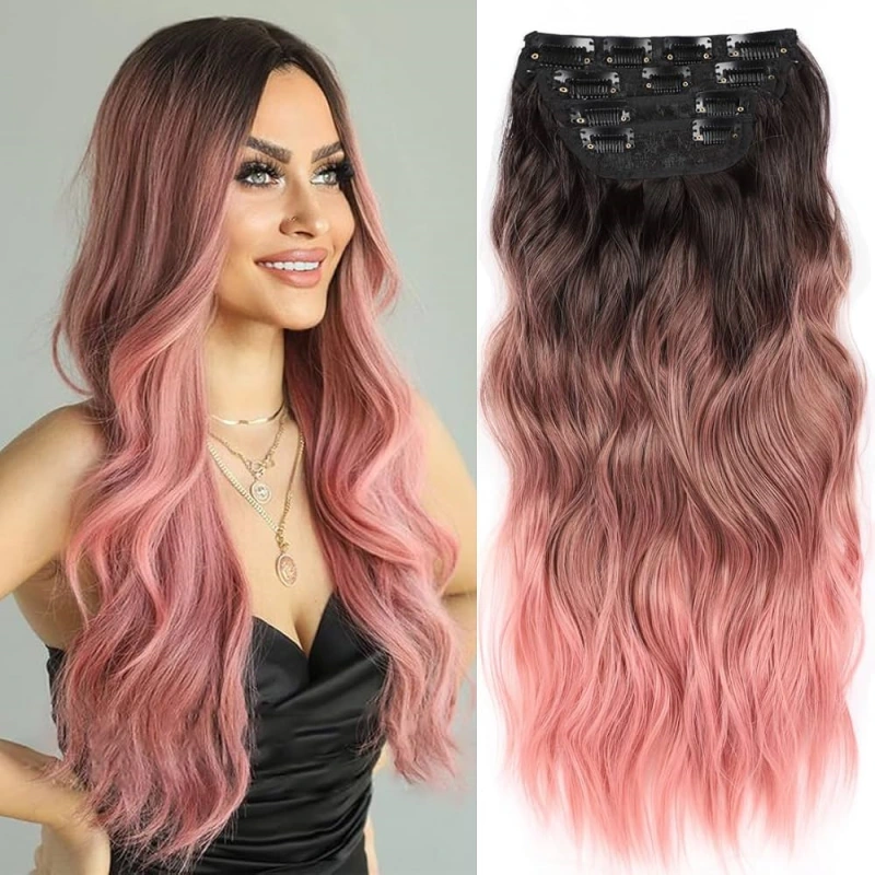 pink ombre clip in hair extensions