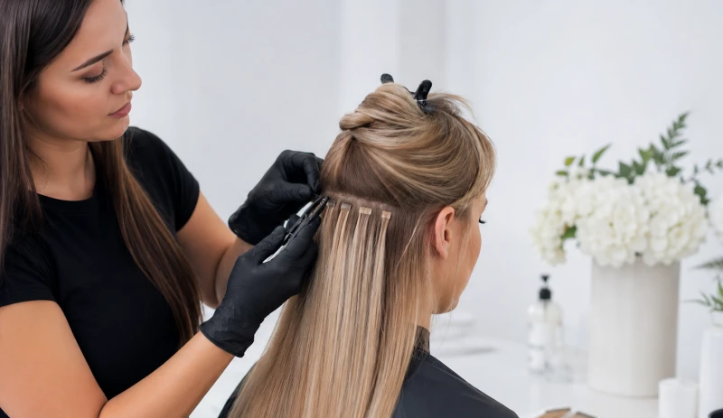 Do Hair Extensions Ruin Your Hair? Damage Risks, Causes & Prevention 3 professional stylist applying hair extensions with careful sectioning and placement