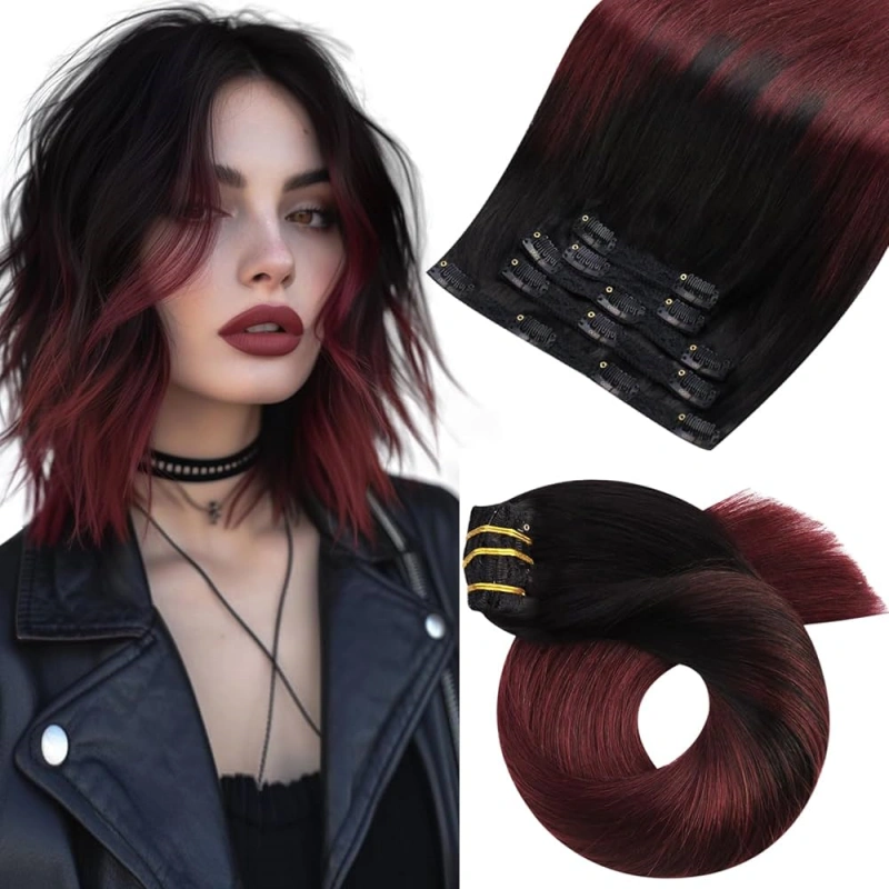 red ombre clip in extensions