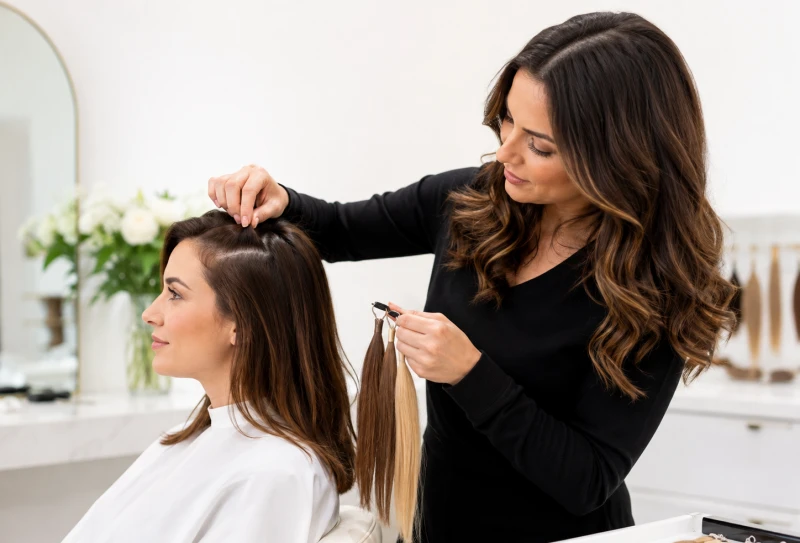 Do Hair Extensions Ruin Your Hair? Damage Risks, Causes & Prevention 1 stylist assessing natural hair before choosing hair extensions