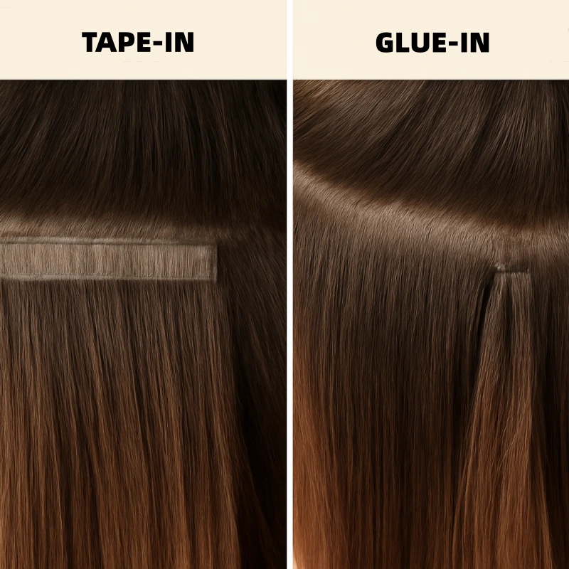 tape in vs glue in hair extensions