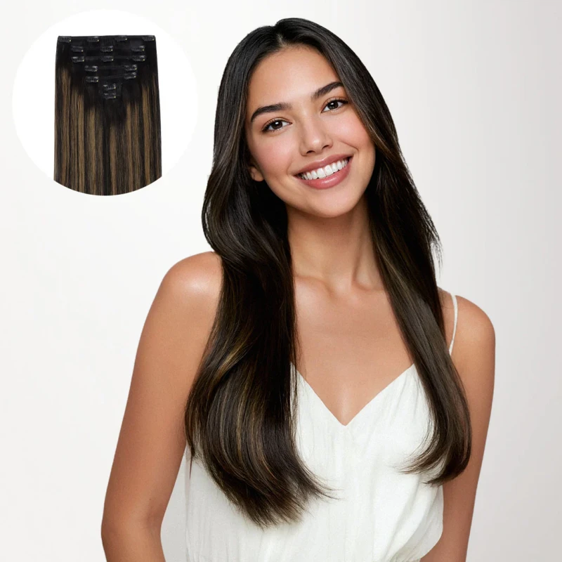 black balayage clip in hair extensions