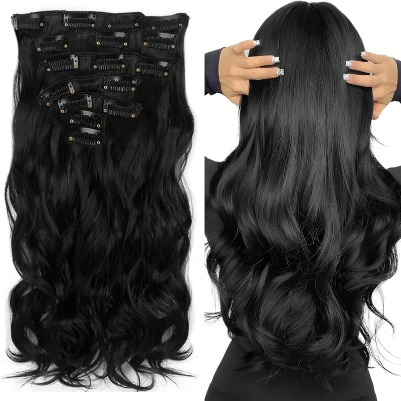 black wavy extension with clip