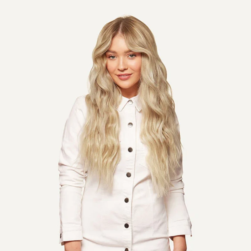 blonde curly halo hair extensions