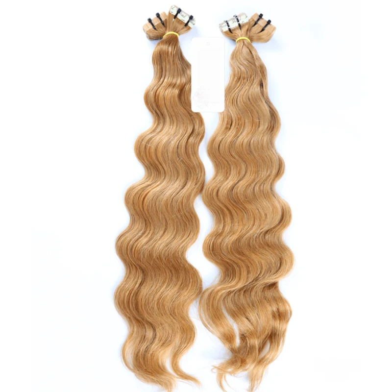 blonde curly tape in hair extensions