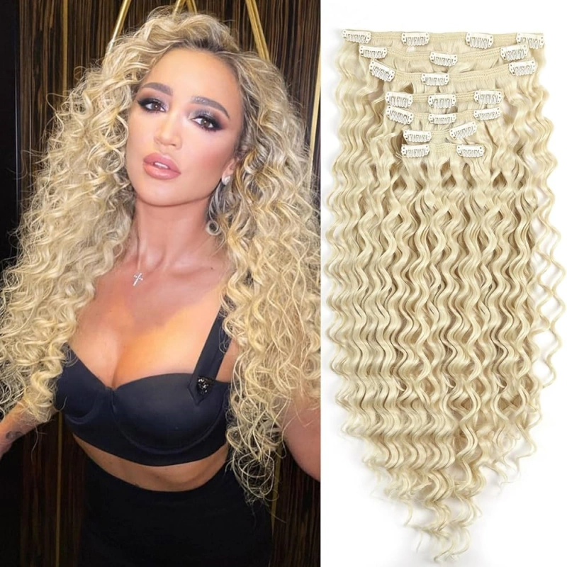 blonde kinky curly clip in hair extensions