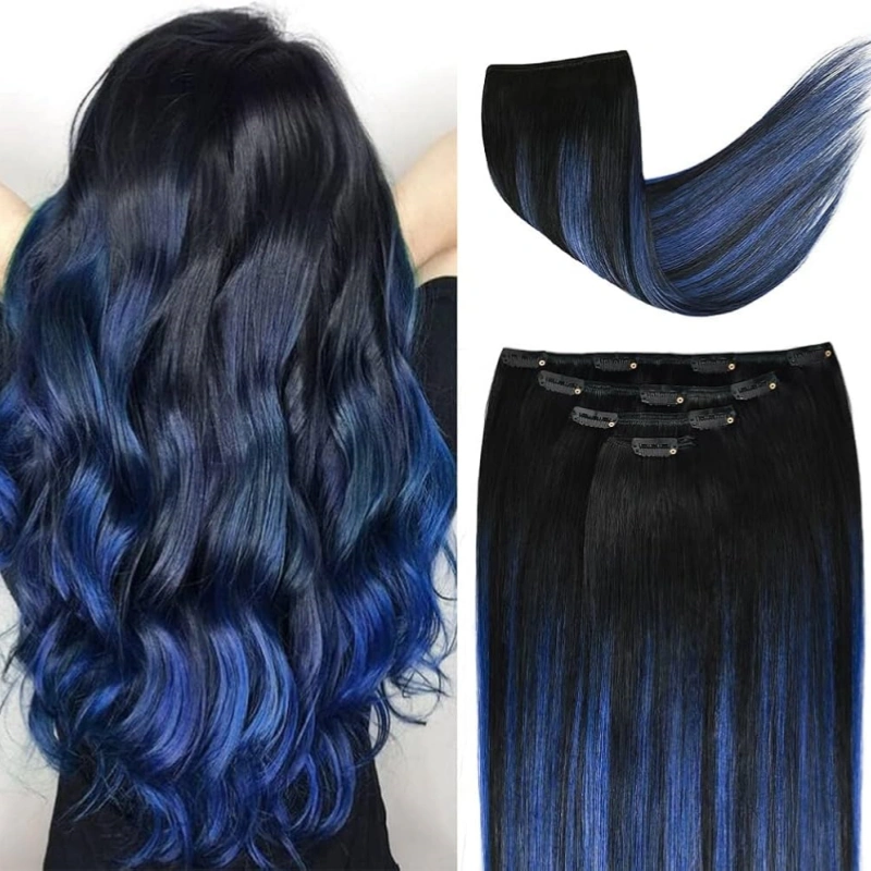 blue ombre clip in hair extensions