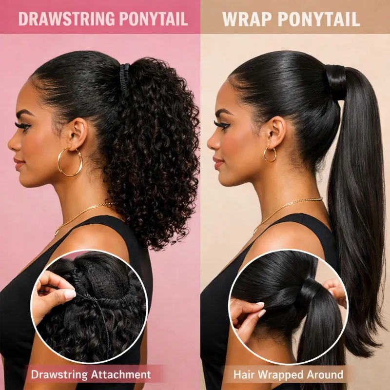 drawstring vs wrap ponytail