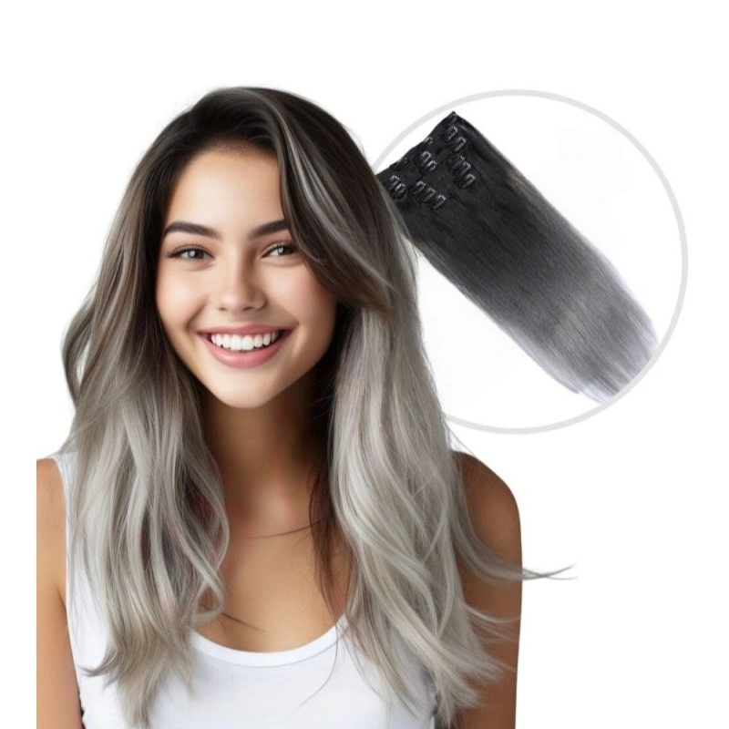 grey ombre clip in hair extensions