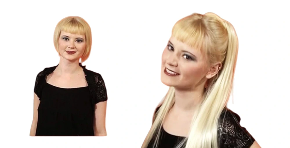 how to put a drawstring ponytail on short hair