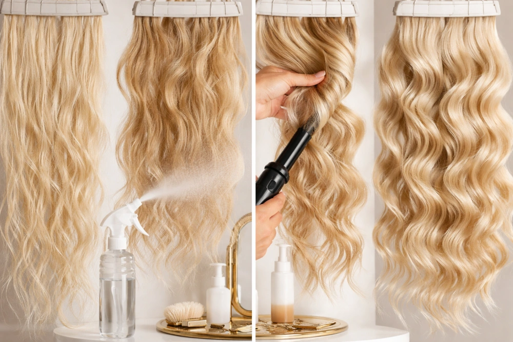 restoring waves to curly or wavy hair extensions