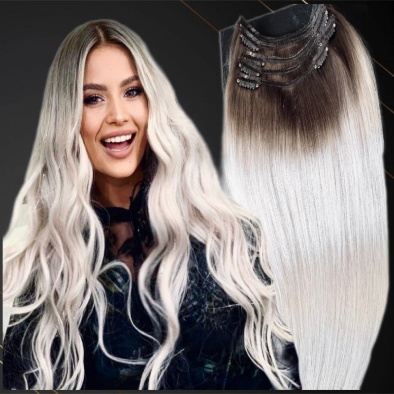 silver ombre clip in hair extensions