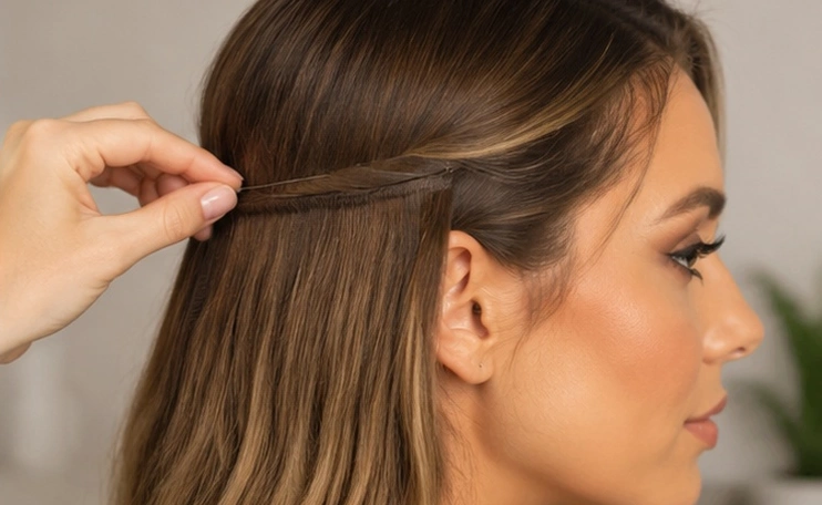 Do Halo Extensions Damage Hair or Help Fine Hair? 3 halo extension fitting process