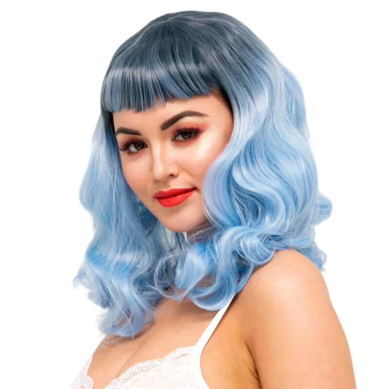 blue wig with fringe