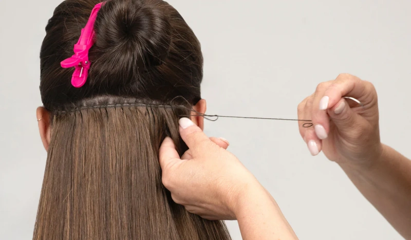 How to Install Hand Tied Extensions? The Professional Guide 3 sewing and securing the wefts