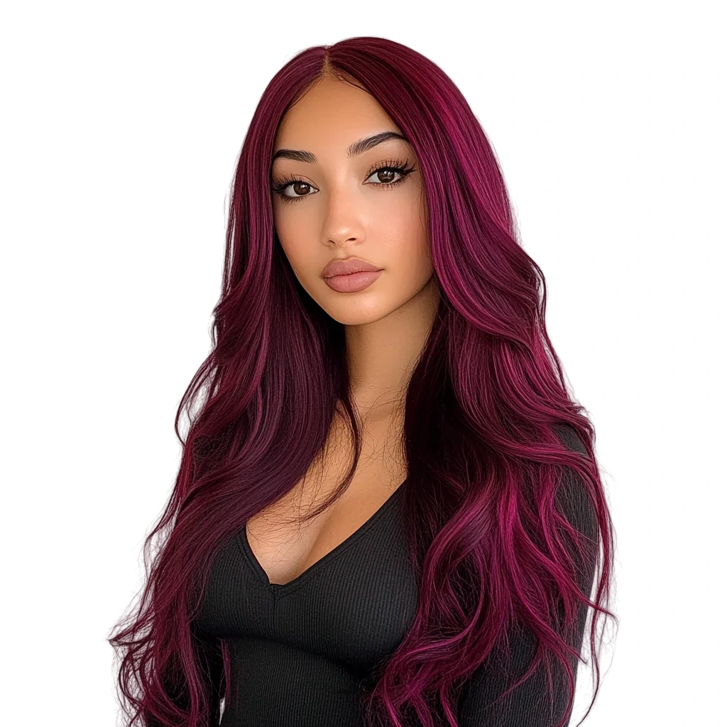 burgundy body wave wig