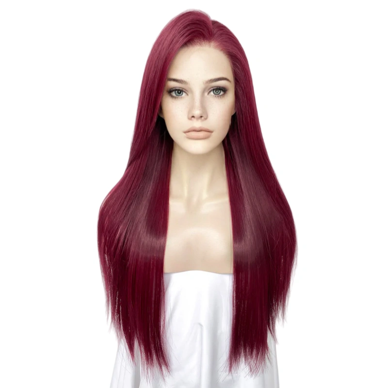 burgundy straight lace front wig
