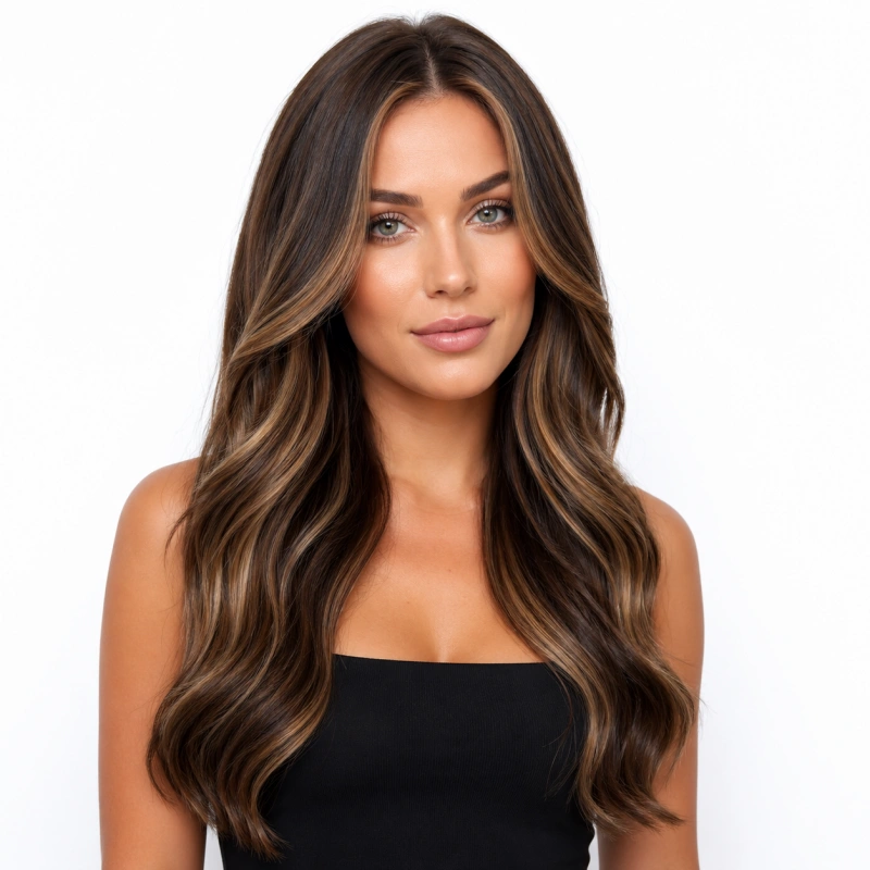 dark brown caramel highlights extensions