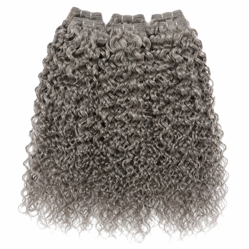 grey curly human hair extensions