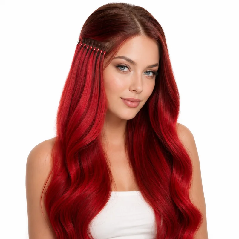red micro bead hair extensions