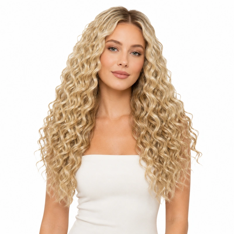 blonde curly weft extensions