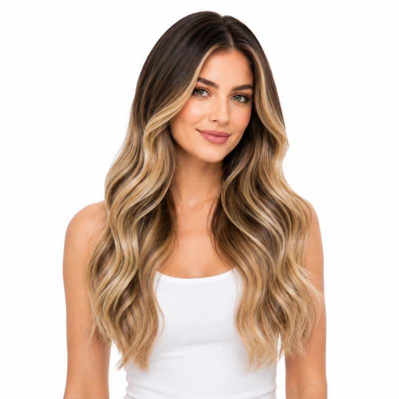 dark brown to blonde balayage hair extensions