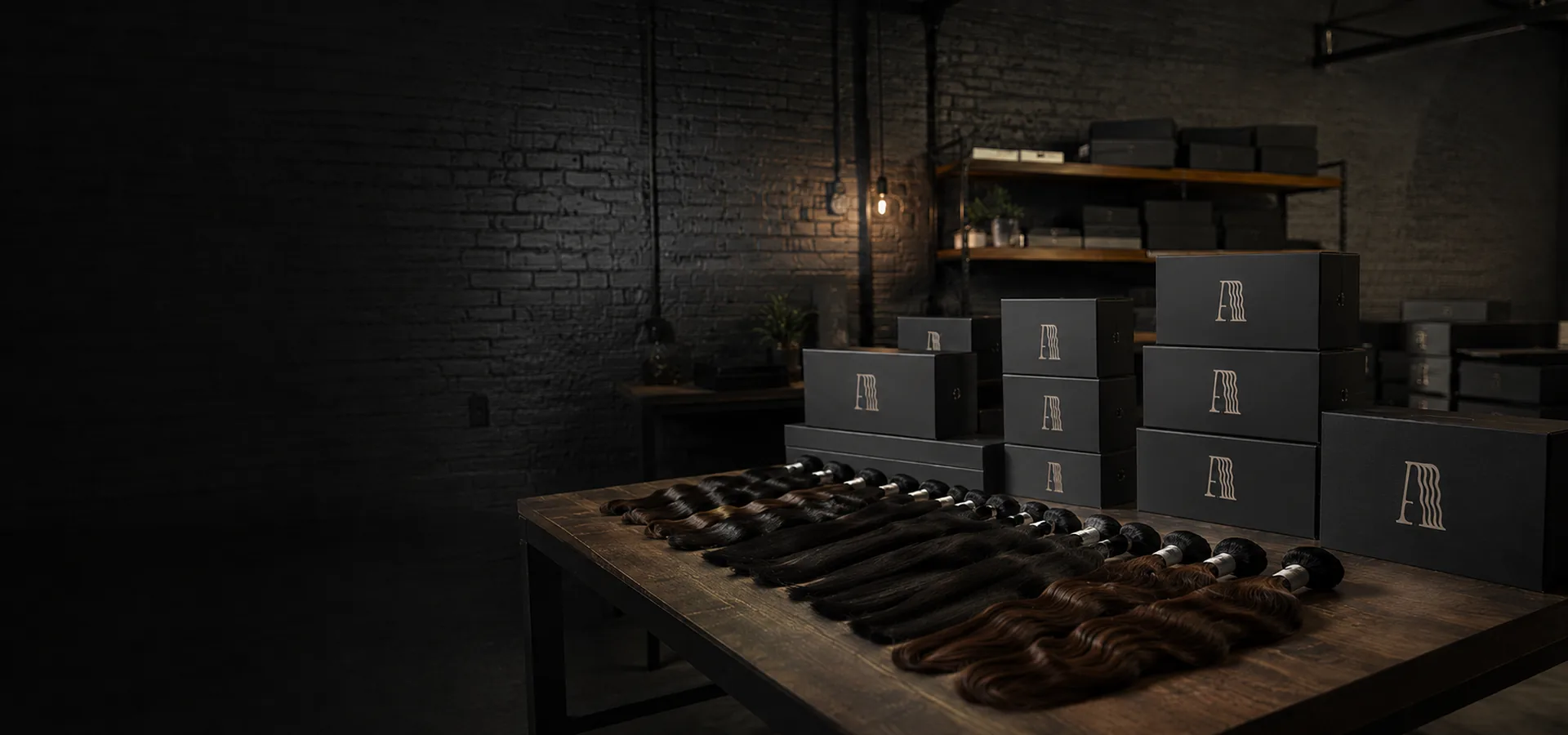 Alpha Hair Extension supplier workspace showing premium hair extensions and branded packaging ready for shipment