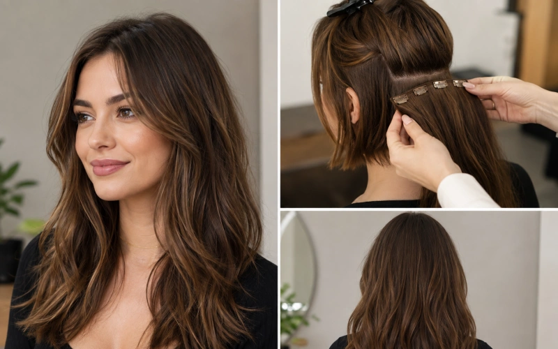 How to Blend Clip-In Hair Extensions With Short Hair 1 clip in extension placement and blending on short hair