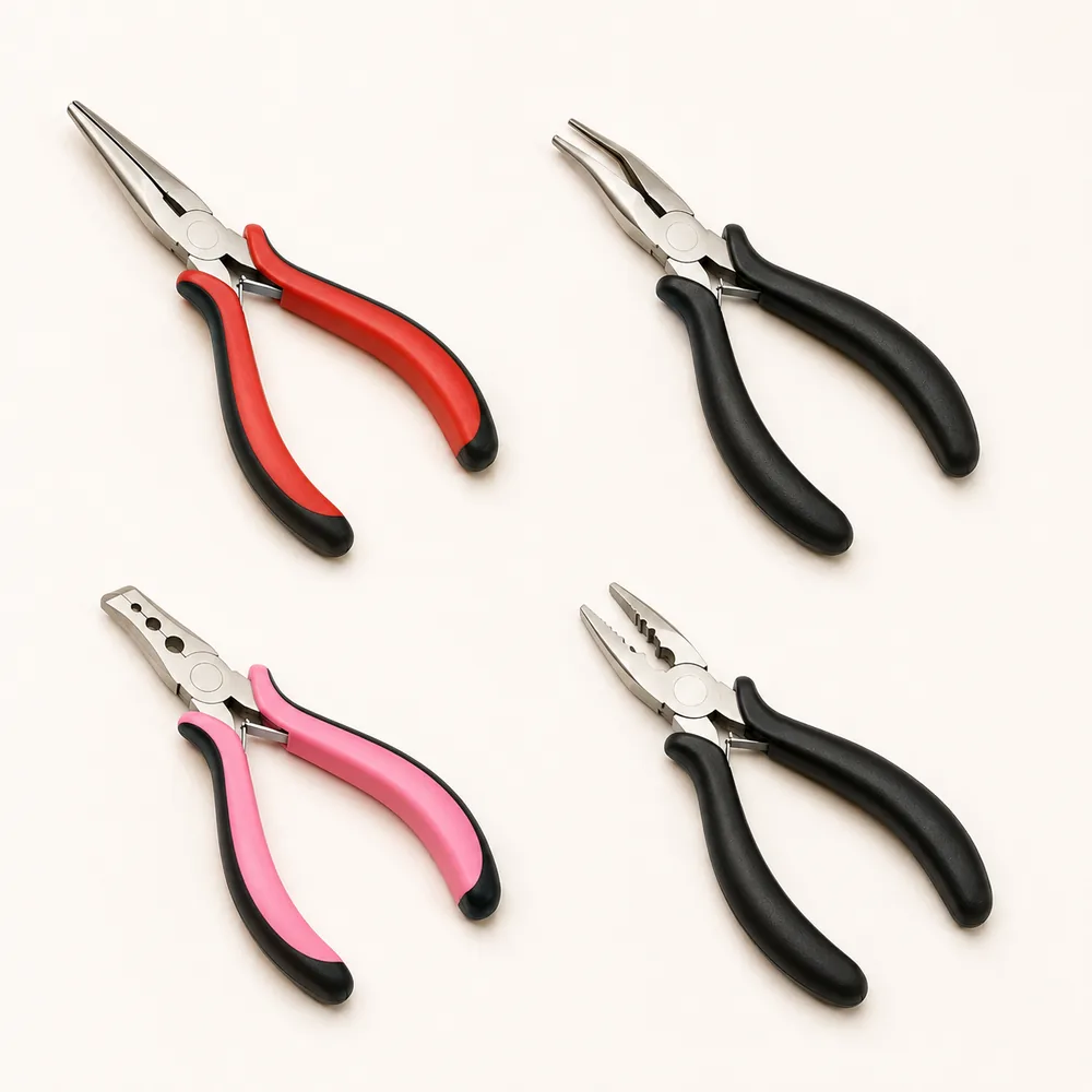 Alpha Hair hair extension pliers set straight bent three-hole crimper and removal plier with color-coded handles