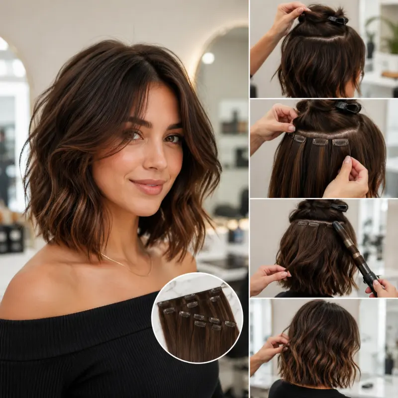 how to blend clip in extensions with short hair