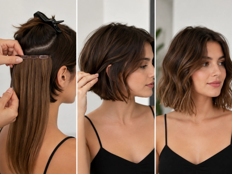 How to Blend Clip-In Hair Extensions With Short Hair 3 how to blend short hair with clip in extensions step by step