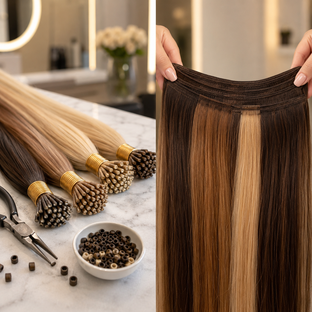 i tip vs weft hair extensions