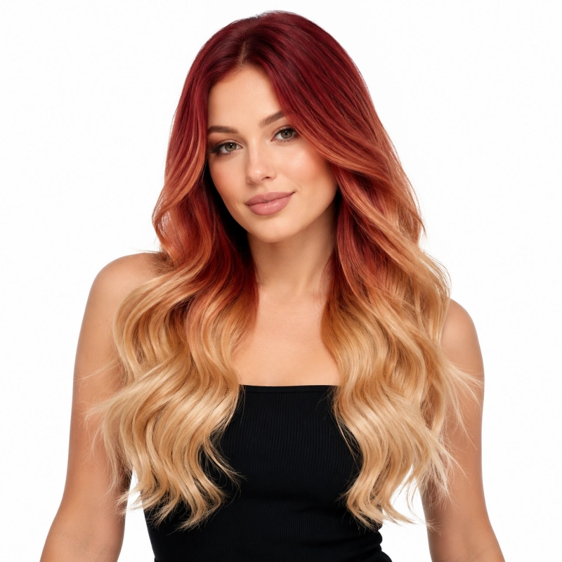 red and blonde ombre extensions
