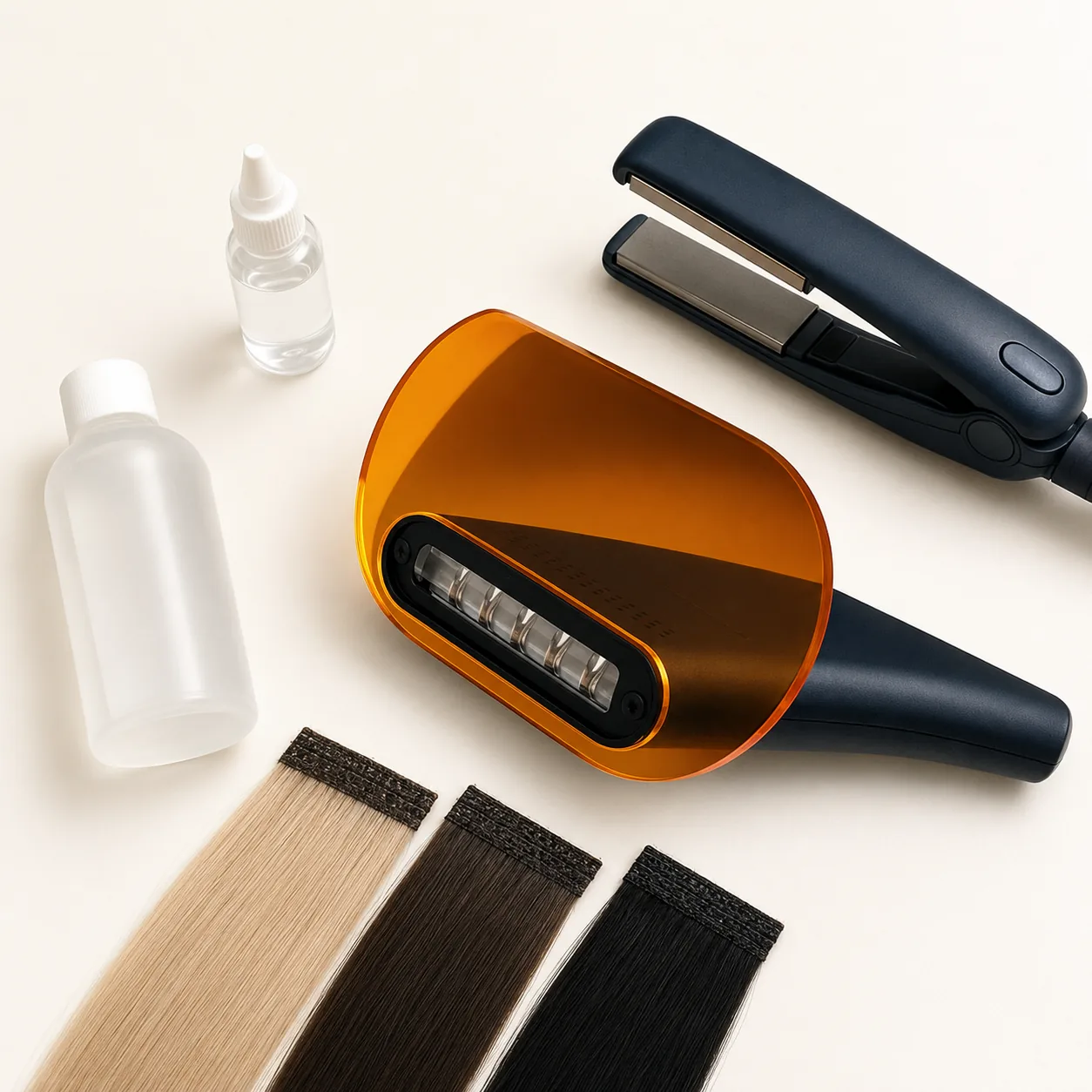Alpha Hair V-Light UV hair extension kit with lamp, glue, remover, and fusion iron, CE and FCC certified