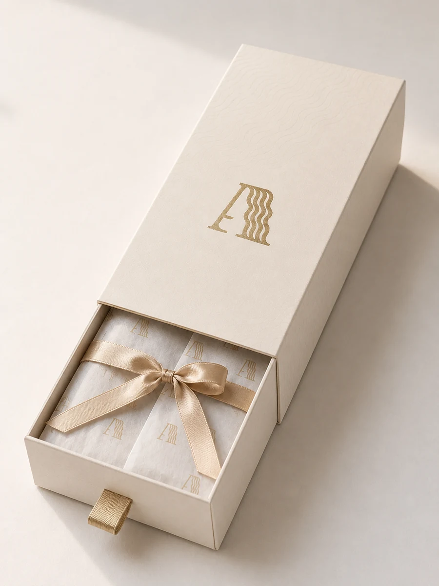 Bespoke square custom-designed hair extension packaging box built around a client concept with branded finish and the Alpha Hair logo
