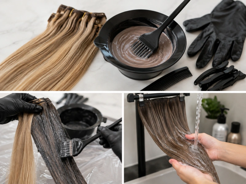 How to Dye Hair Extensions at Home: Step-by-Step Guide 2 applying hair dye to extensions step by step