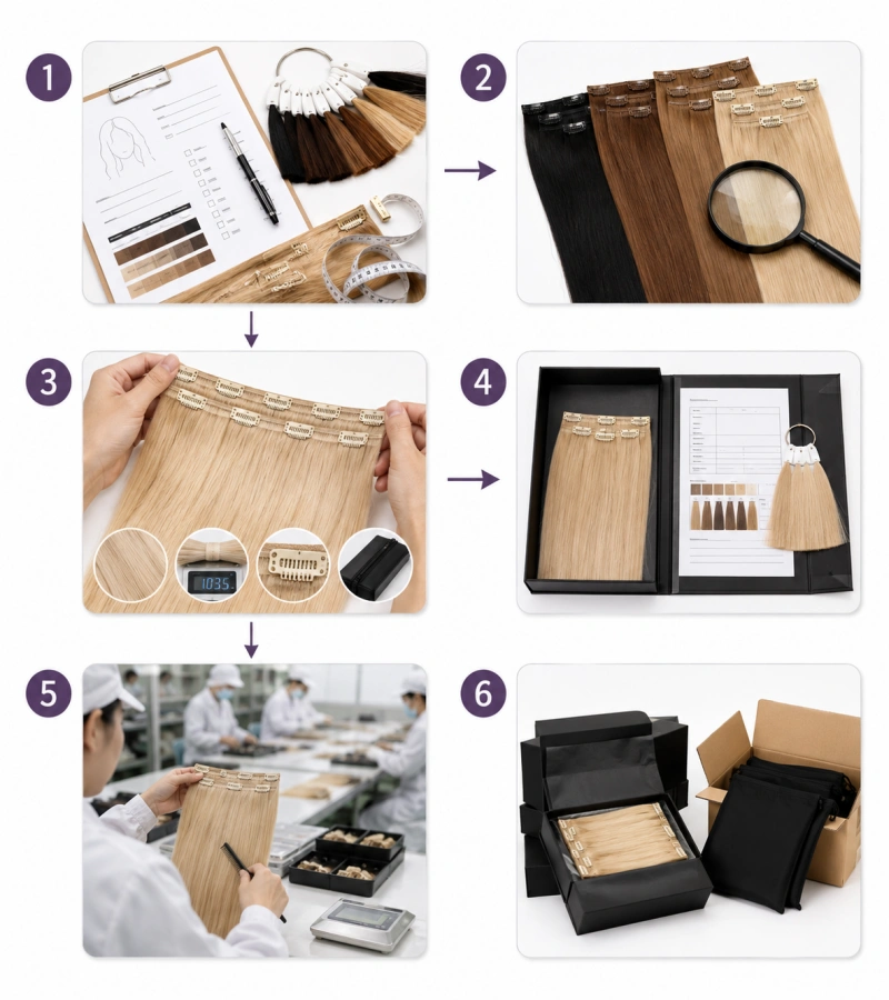 straight clip in hair extensions sampling workflow